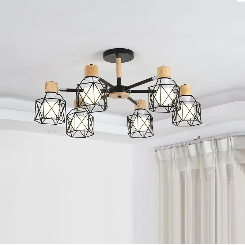Plafonnier LED Vintage pour salon chambre cuisine plafonnier en bois couleur noire montage en Surface lumière suspendue - vue 4 sur 8