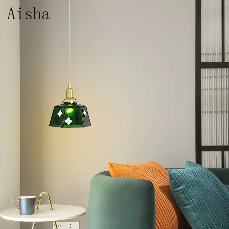 suspension rétro en verre teinté style japonais pour décoration intérieure - vue 2 sur 9