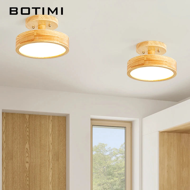 Plafonnier rond japonais en bois naturel
