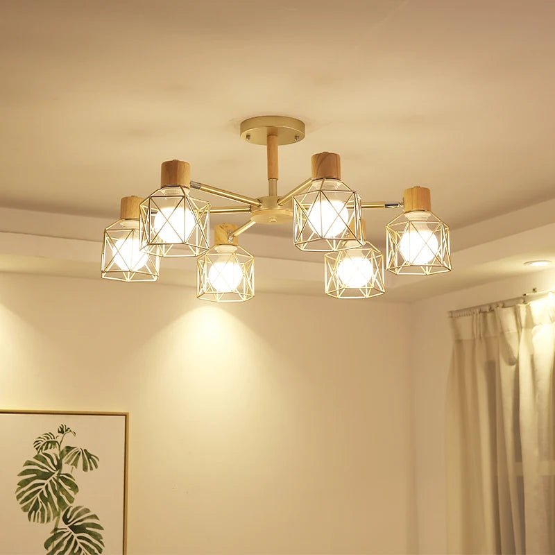 Plafonnier LED Vintage pour salon chambre cuisine plafonnier en bois couleur noire montage en Surface lumière suspendue - vue 6 sur 8