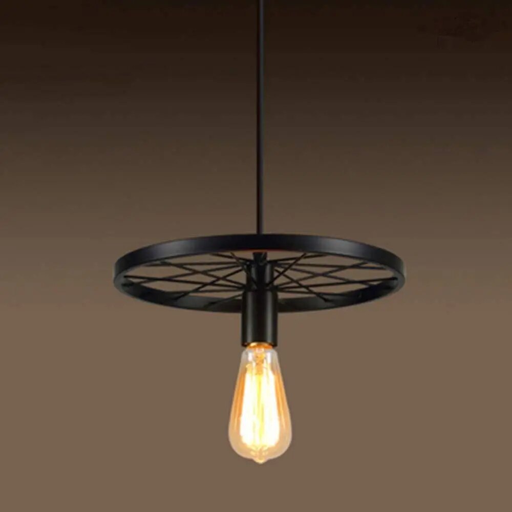 Suspension industrielle Vintage avec roue en fer - vue 4 sur 8