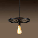 Suspension industrielle Vintage avec roue en fer