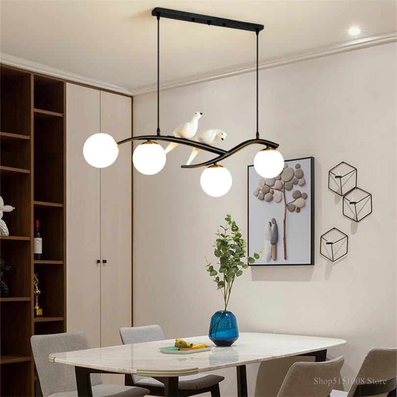 lampe d'oiseau nordique lustre moderne abat-jour en verre led - vue 4 sur 14
