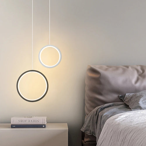 Anneau Lampes Suspendues Chambre Salon Suspension Éclairage Intérieur Lampe De Chevet Restaurant Bar Blanc Noir LED Lampes Industrielles