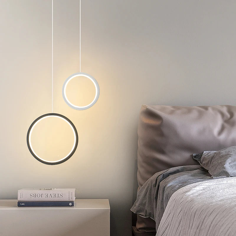 Anneau Lampes Suspendues Chambre Salon Suspension Éclairage Intérieur Lampe De Chevet Restaurant Bar Blanc Noir LED Lampes Industrielles - vue 3 sur 12