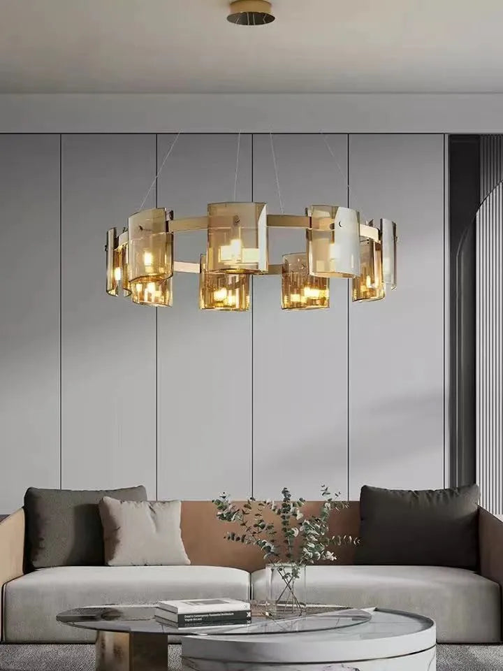lustre moderne de luxe simple en verre led nordique - vue 3 sur 12