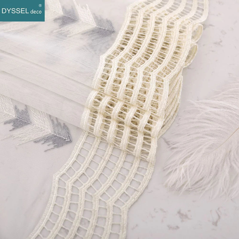 Voilage tulle brodé fleurs festonné style européen