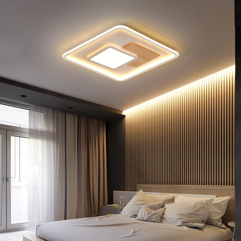 plafond moderne à leds en bois véritable éclairage rond - vue 6 sur 16