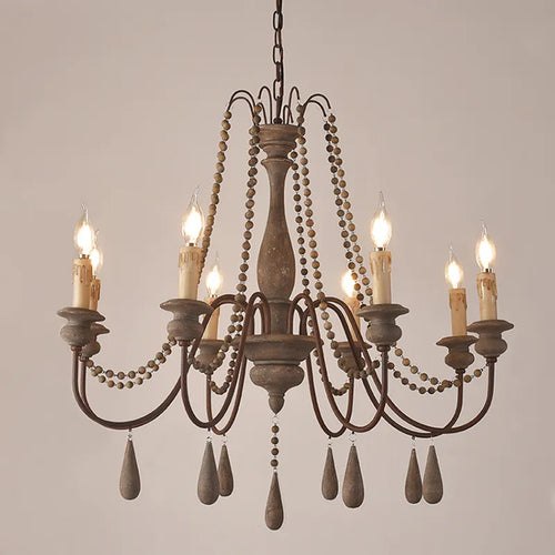 Lustre nordique en bois rétro blanc vintage gris suspendu pour cuisine/chambre à coucher salon 3/6/8/12 lumières salon