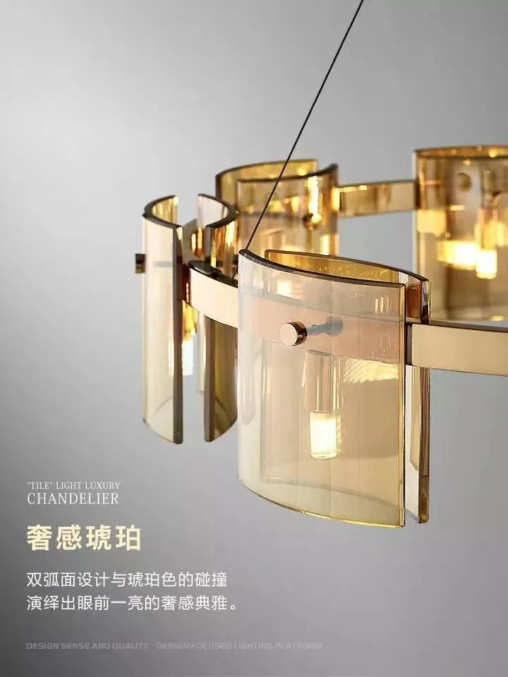 lustre moderne de luxe simple en verre led nordique - vue 5 sur 12