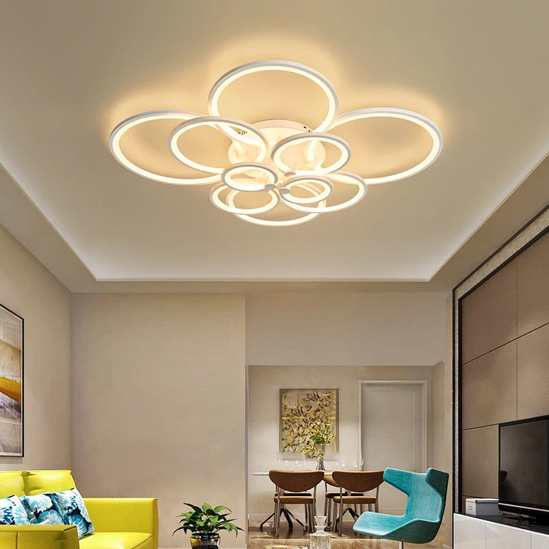 lustre moderne à anneaux circulaires avec éclairage led - vue 3 sur 14