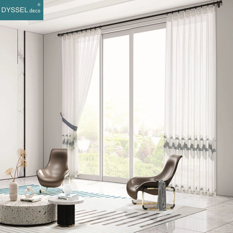 Voilage tulle brodé motifs géométriques style européen salon