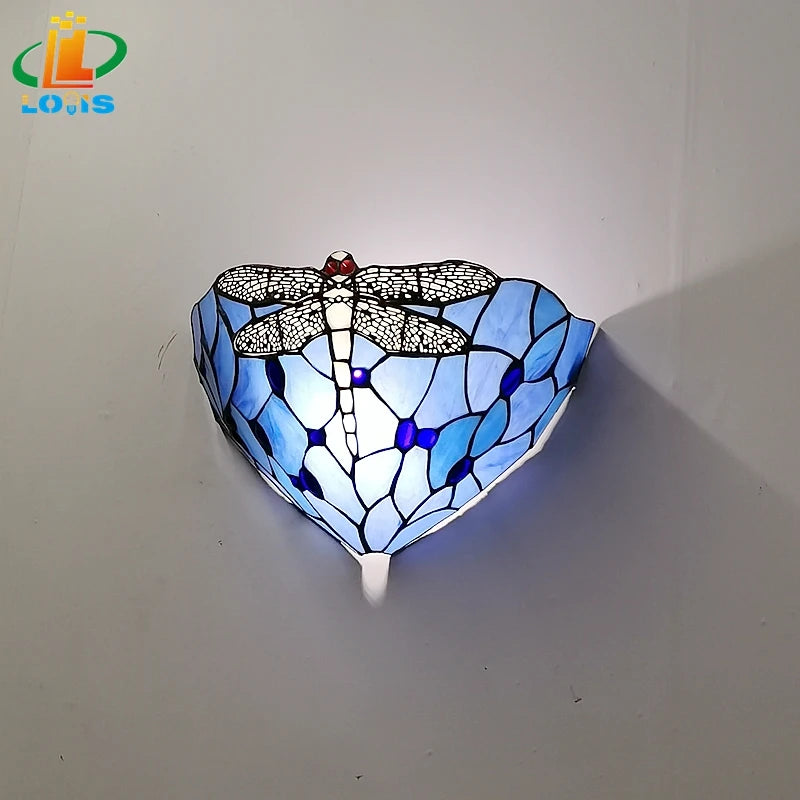 applique murale en verre libellule style tiffany pour décoration intérieure - vue 3 sur 8