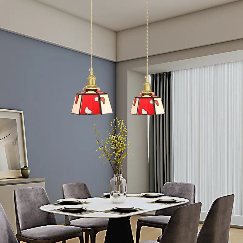 suspension rétro en verre teinté style japonais pour décoration intérieure - vue 4 sur 9