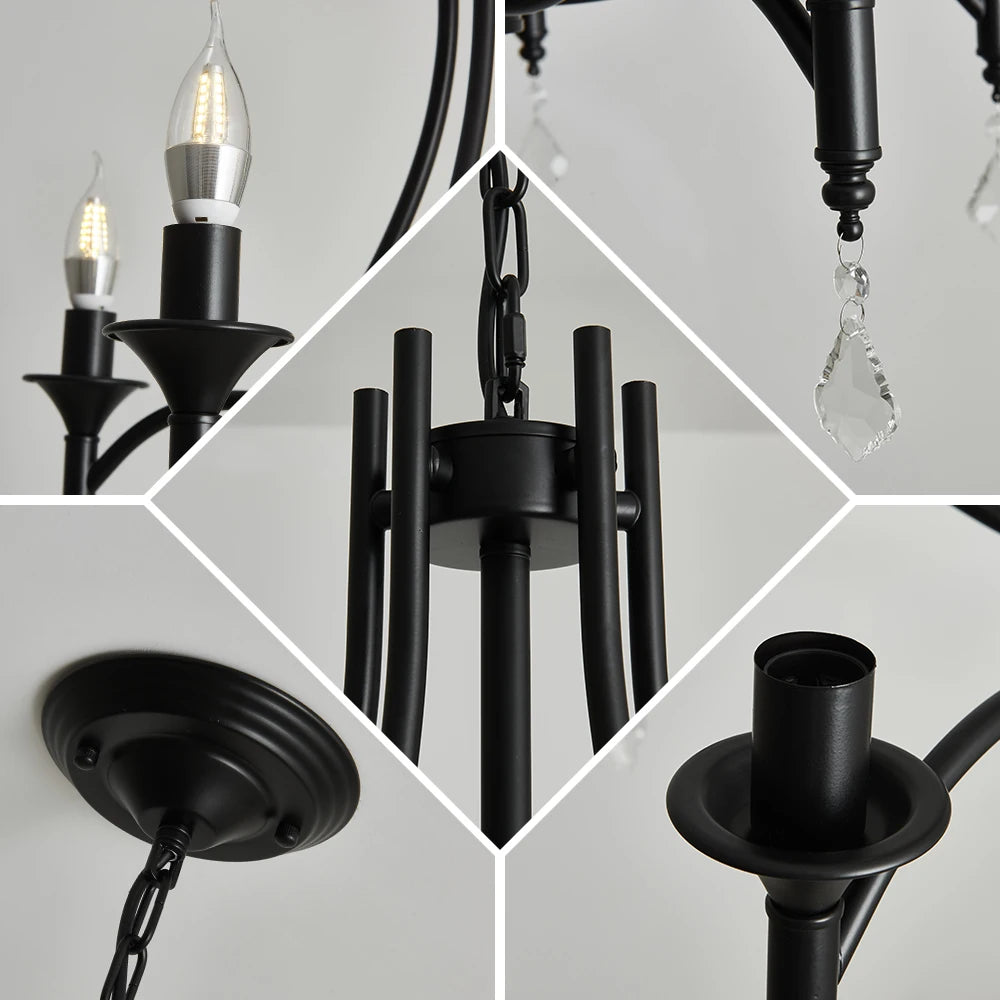Amérique Fer Forgé Lustre En Cristal Plafonnier E14 LED Bougies Éclairage 5 Têtes Luminaire Intérieur Salon Chambre - vue 5 sur 7
