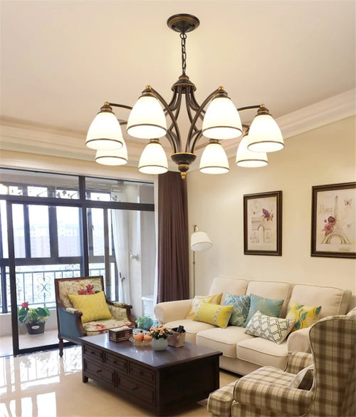 lustre classique en fer et verre pour décoration intérieure