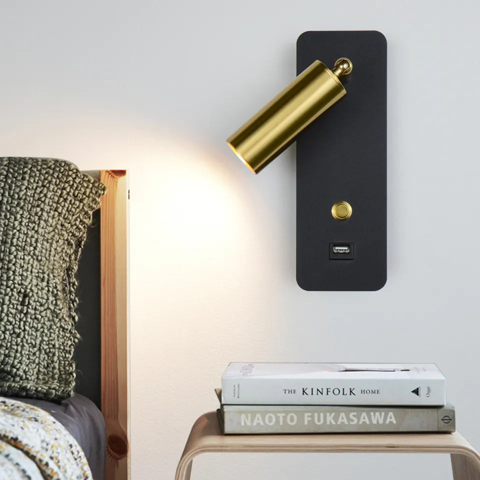 Applique murale LED lumières avec interrupteur et Interface USB mode 7W blanc noir applique luminaire couloir allée à côté de l'éclairage Art applique