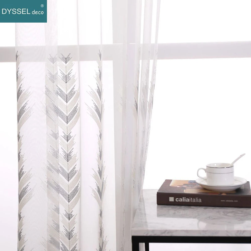 Voilage tulle brodé fleurs festonné style européen