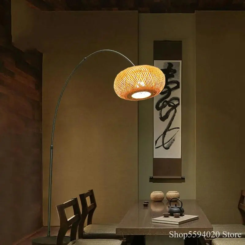 lampadaire zen chinois en bois design japonais à LED - vue 4 sur 8