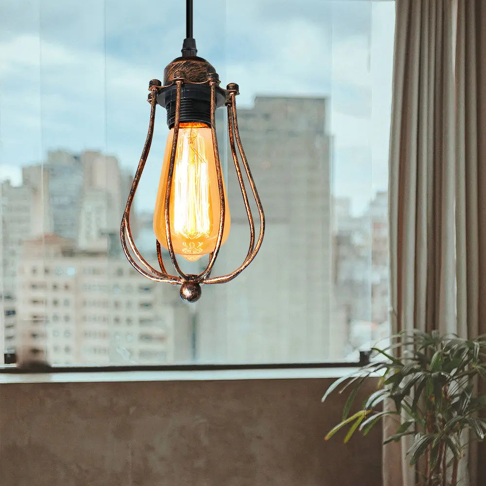 suspension industrielle vintage en fil métallique cage loft nordique led - vue 7 sur 8