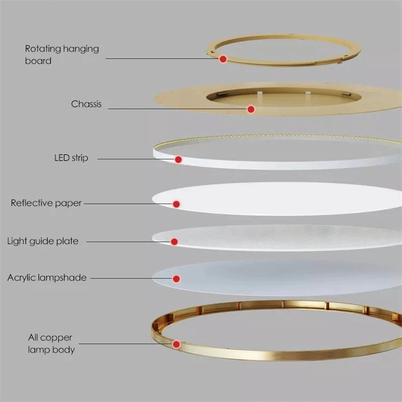 plafonnier led rond minimaliste en cuivre pour allée couloir - vue 5 sur 6