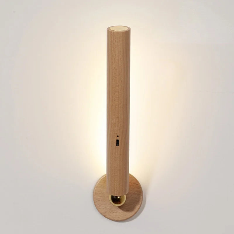 applique murale en bois avec chargement usb et luminosité réglable - vue 3 sur 7