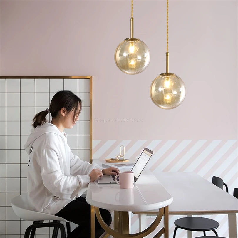 suspension LED en verre design moderne simpliste - vue 3 sur 12