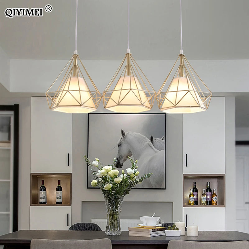 lampe suspendue style nordique triangle en métal 1/3 têtes abajur