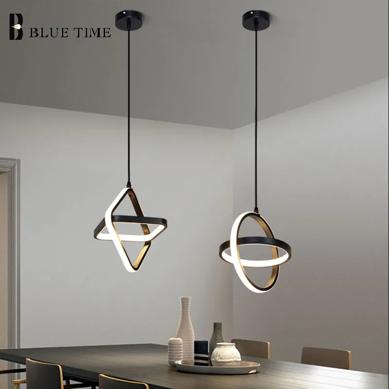 Plafonnier Led suspendu en noir et blanc au design moderne et simpliste - vue 6 sur 10