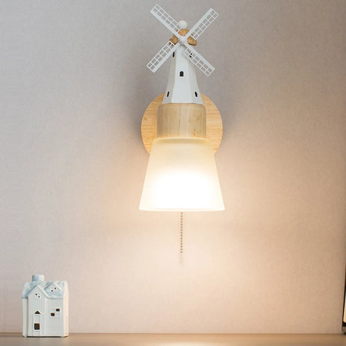 Décor nordique moulin à vent applique murale appliques pour la maison salon enfants chambre chevet miroir lumières bois luminaire