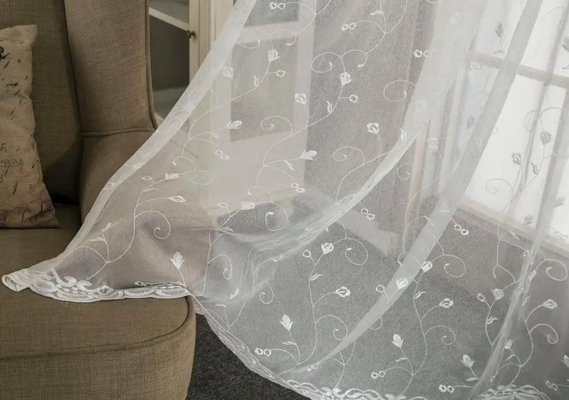 Voilage brodé floral festonné style américain salon chambre