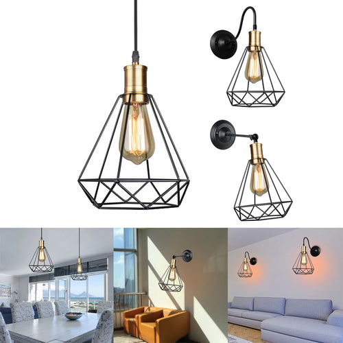suspension lampe vintage industriel cage fer art diamant