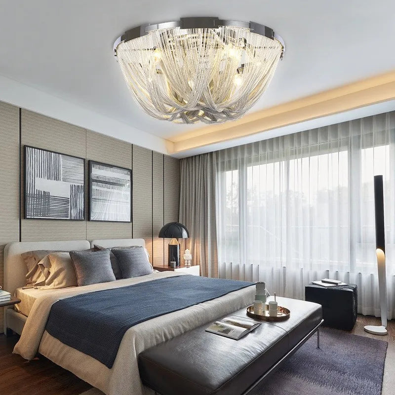 Designer LED Deiling Light Handmade Tassel Aluminum Chain Ceiling Light, Suitable For Living Room/Bedroom Home Decoration Lights