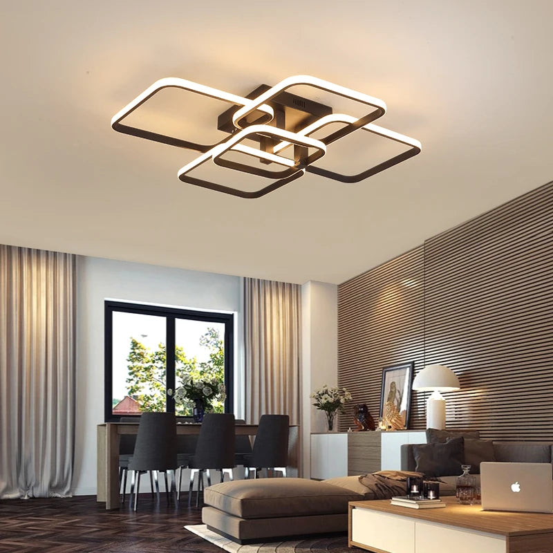 FANPINFANDO Rectangle acrylique aluminium plafond moderne à LEDs lumières pour salon chambre blanc/noir Led plafonniers - vue 5 sur 12
