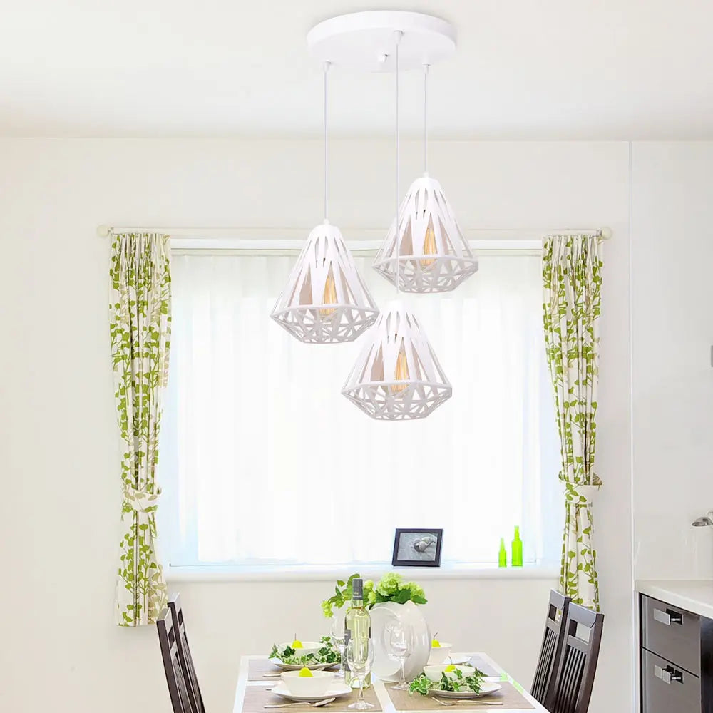 Moderne industriel Vintage Cage suspension fer Art diamant pyramide maison salon cuisine île plafond suspension lampe LED - vue 7 sur 14