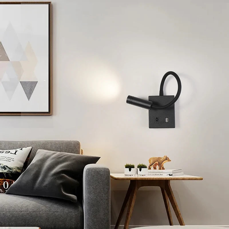 lampe de chevet murale led moderne nordique avec port usb et interrupteur - vue 5 sur 10