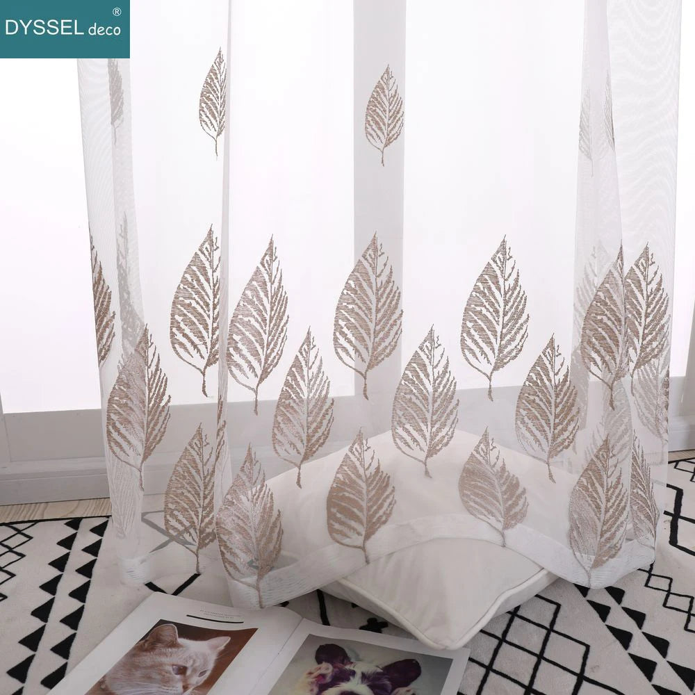 Voilage tulle brodé fleurs style européen salon chambre