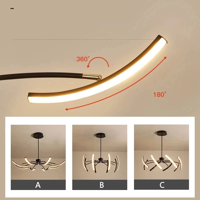 lustre noir 6 lumières réglable en métal moderne - vue 7 sur 10