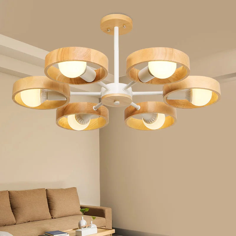 lustre scandinave minimaliste rotation 360 degrés luminaires suspendus bois créatifs - vue 5 sur 22