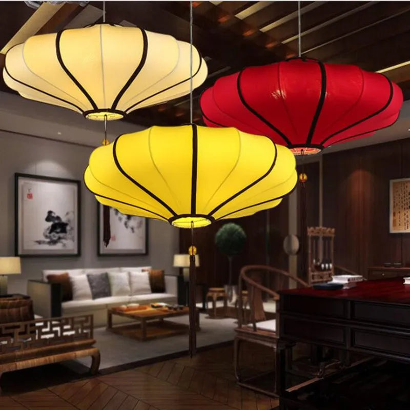 lustre en tissu chinois pour restaurants et hôtels - vue 5 sur 11