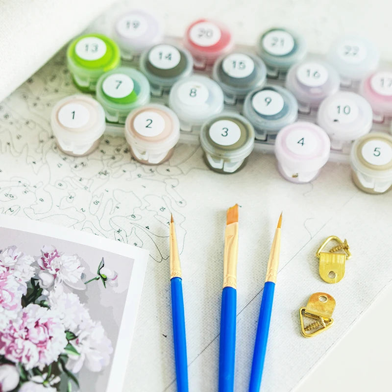 kit peinture par numéros pour vase romantique en toile artisanale