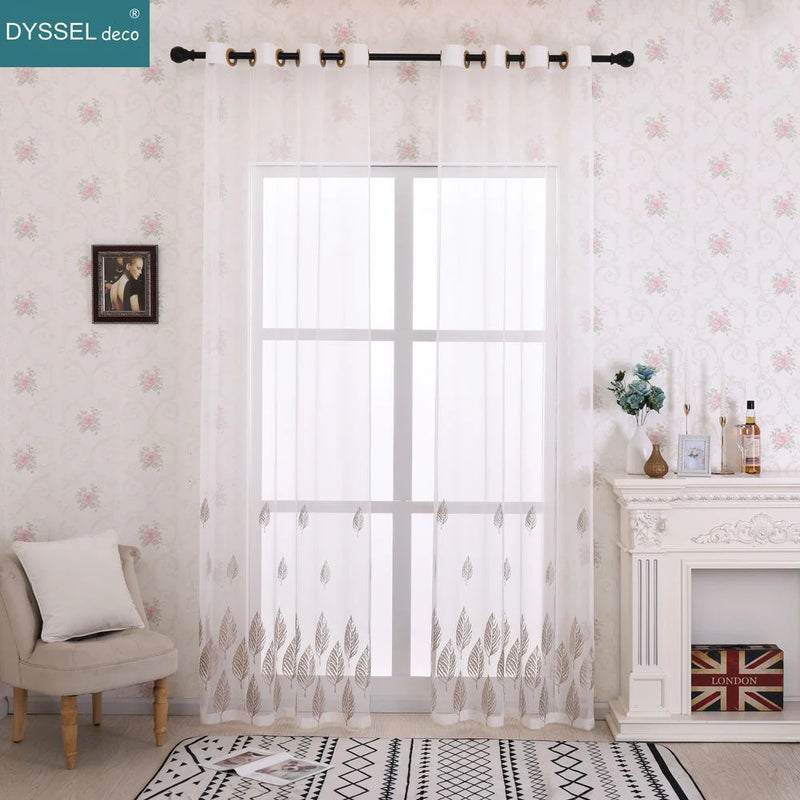 Voilage tulle brodé fleurs style européen salon chambre