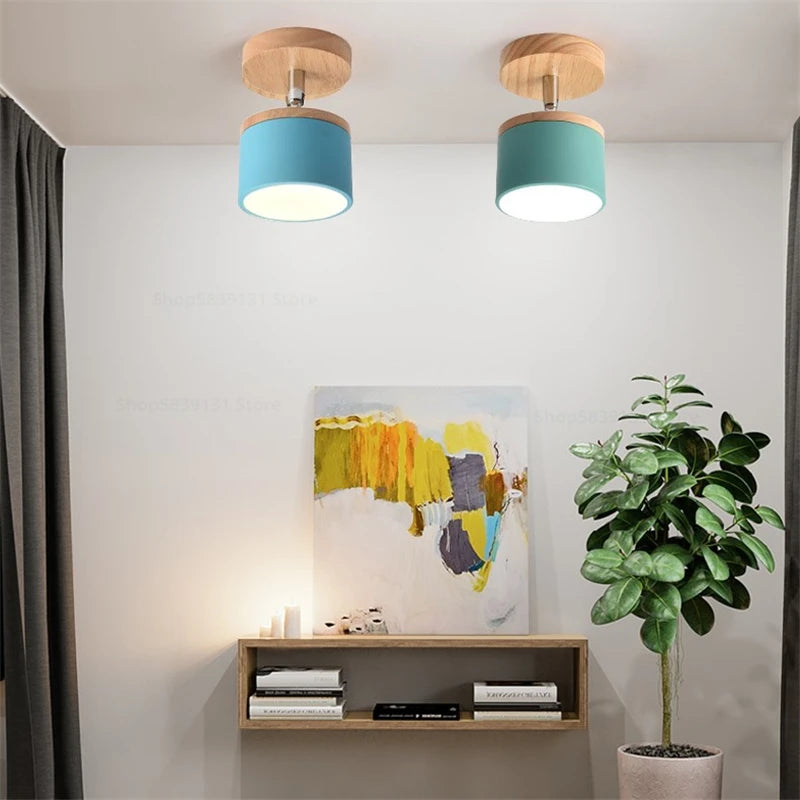 plafonnier led en fer forgé et bois pour décoration maison - vue 3 sur 7