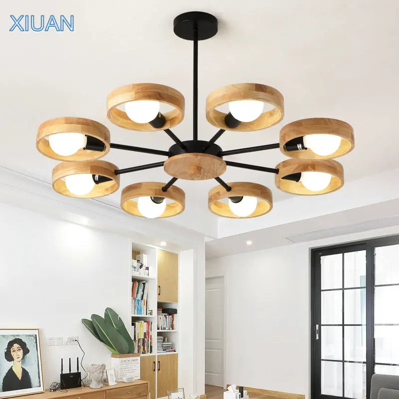 lustre scandinave minimaliste rotation 360 degrés luminaires suspendus bois créatifs