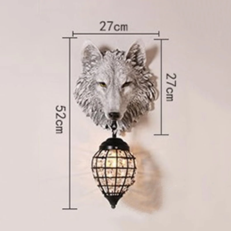applique murale vintage en résine loup avec lumière led