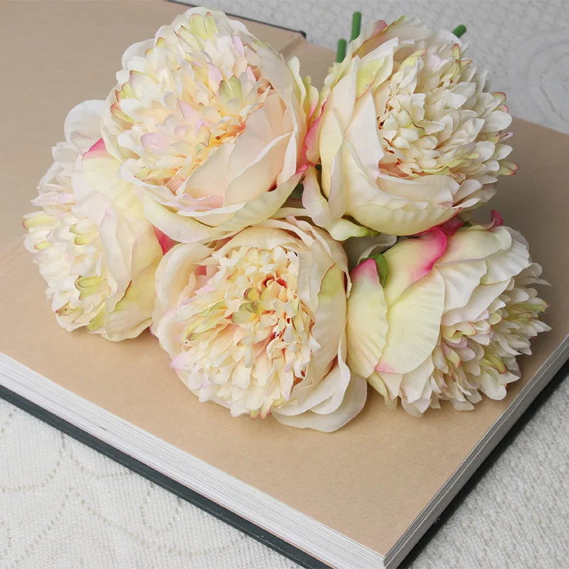 bouquet de 5 pivoines artificielles en soie pour décoration - vue 12 sur 14