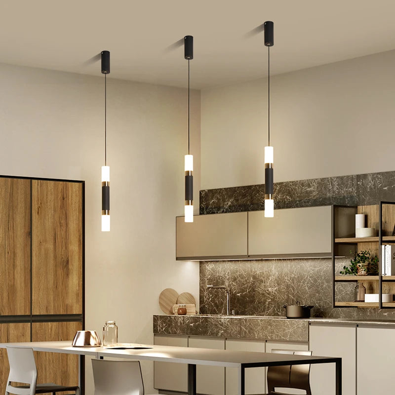 Moderne minimaliste LED longue ligne unique tête lustre café bar lampe de table chambre lampe de chevet restaurant suspension lumières - vue 6 sur 25