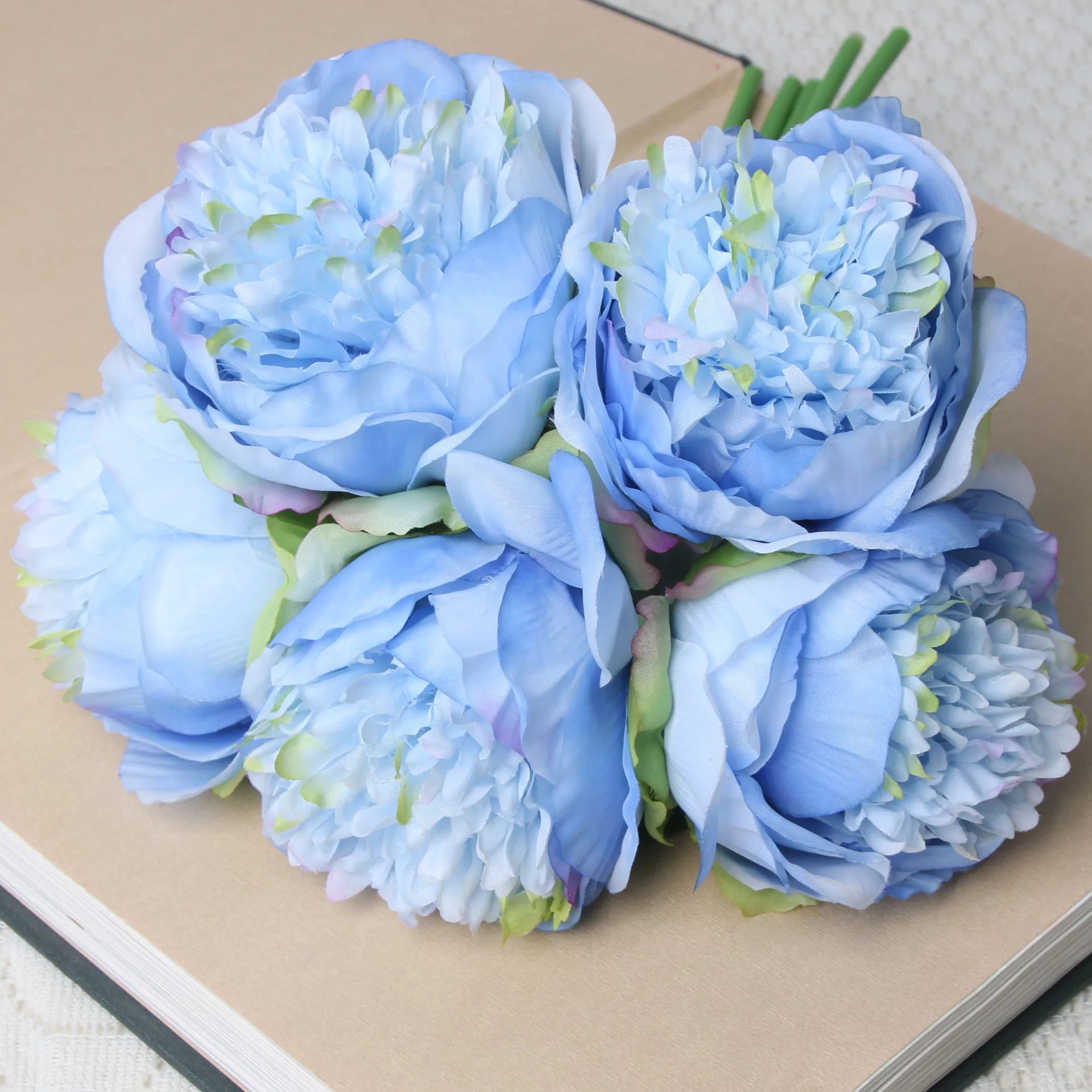 bouquet de 5 pivoines artificielles en soie pour décoration - vue 10 sur 14