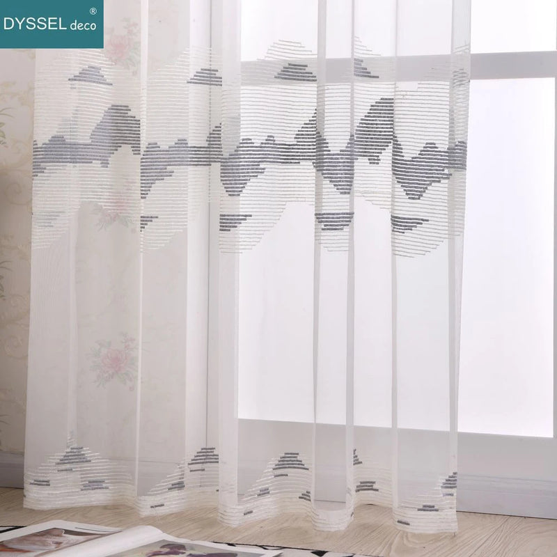 Voilage tulle brodé motifs géométriques style européen salon
