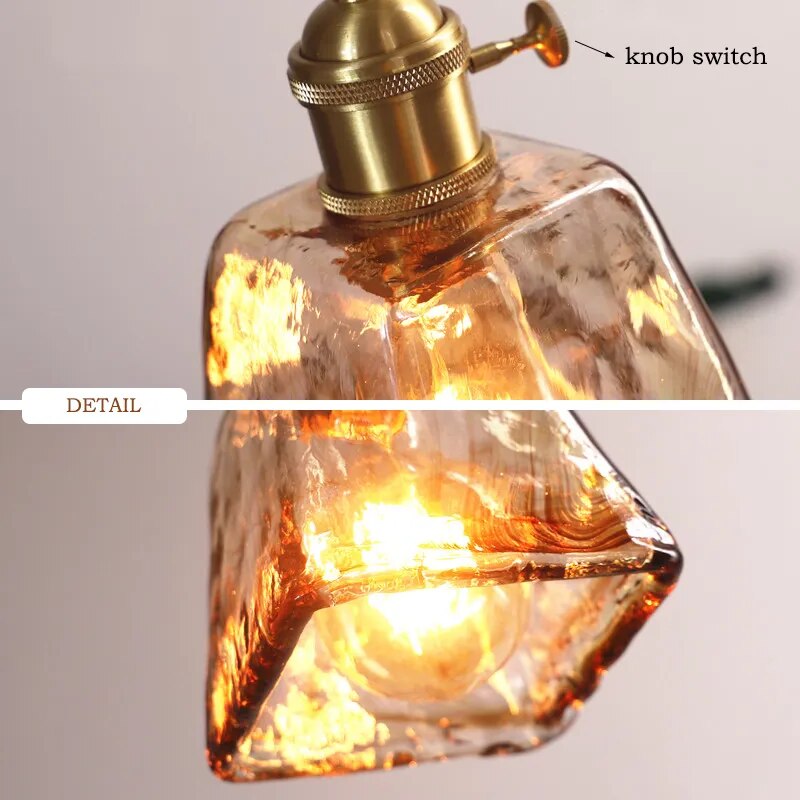 Lustre suspension laiton verre modern - vue 7 sur 10
